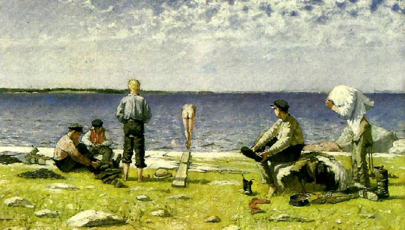 Eugene Jansson badande pojkar oil painting picture